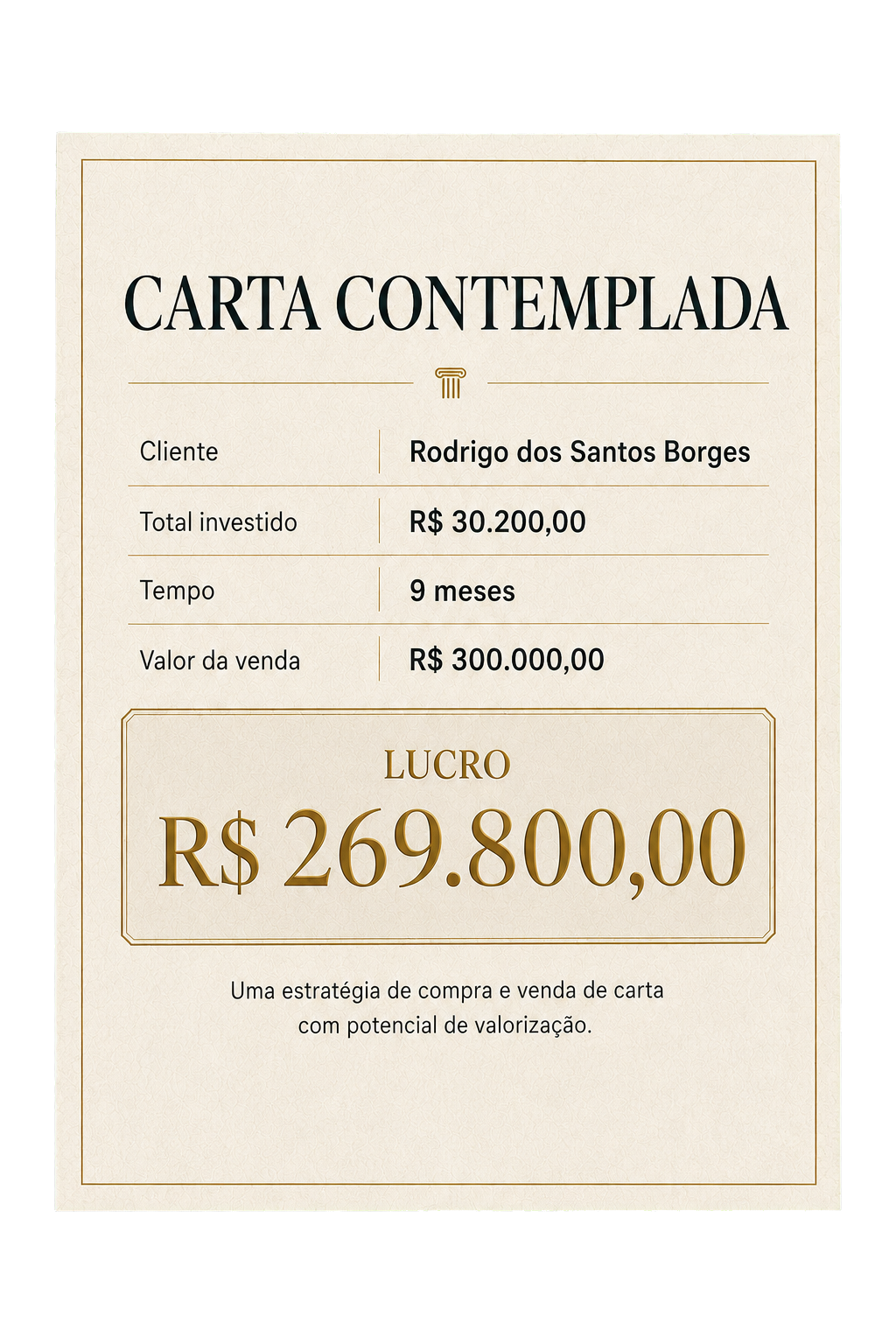 Carta Contemplada - exemplo de resultado conquistado com a estratégia